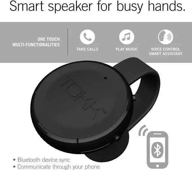 Alt view image 3 of 7 - TOKK Smart Wearable Assistant Hands-Free Bluetooth Speaker Phone, Black (TOK-00329)