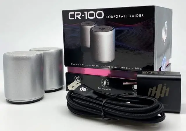 Alt view image 3 of 5 - Pure-Hypr Audio CR-100 Stereo Speaker Pair | Portable Bluetooth Speaker Set | 10 Hours of Stereo Music | Desktop/Countertop Executive Speakers | Silver