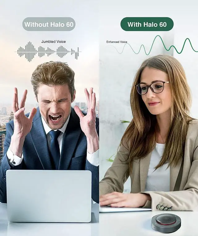 Alt view image 5 of 7 - WYRESTORM Halo 60 Portable USB & Bluetooth Conference Speaker, 4 Noise-canceling Mics, Enhanced 360° Voice Pickup. AGC Voice Balance, Full-Duplex, with 10-Hour Rechargeable Battery Life