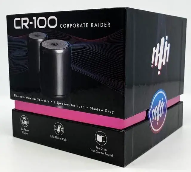 Alt view image 4 of 5 - Pure-Hypr Audio CR-100 Stereo Speaker Pair | Portable Bluetooth Speaker Set | 10 Hours of Stereo Music | Desktop/Countertop Executive Speakers | Silver