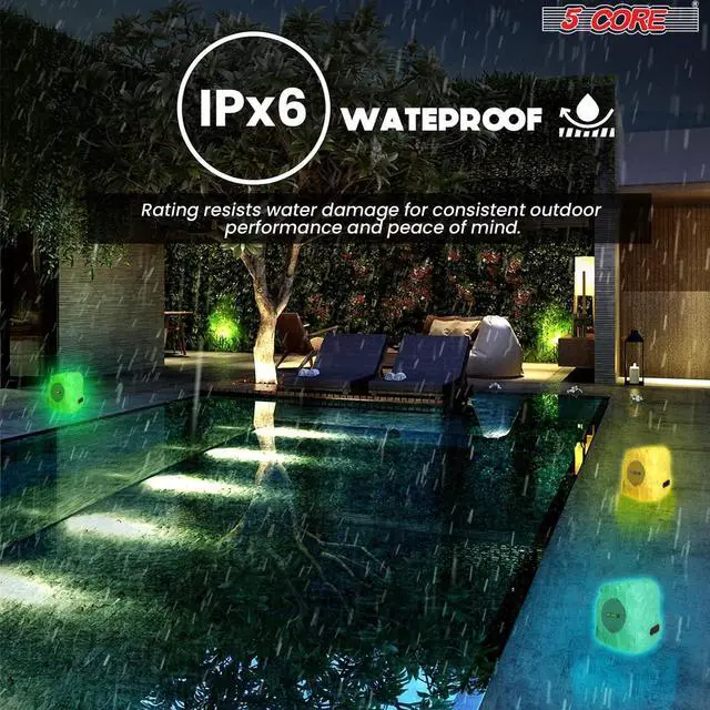 Alt view image 6 of 7 - 5 CORE Outdoor Speakers Bluetooth Waterproof Pair Linkable TWS Patio Pool Garden Wireless 10W RMS Solar Rock Speaker w RGB Light - GRDNSPK SP Gry 1PC