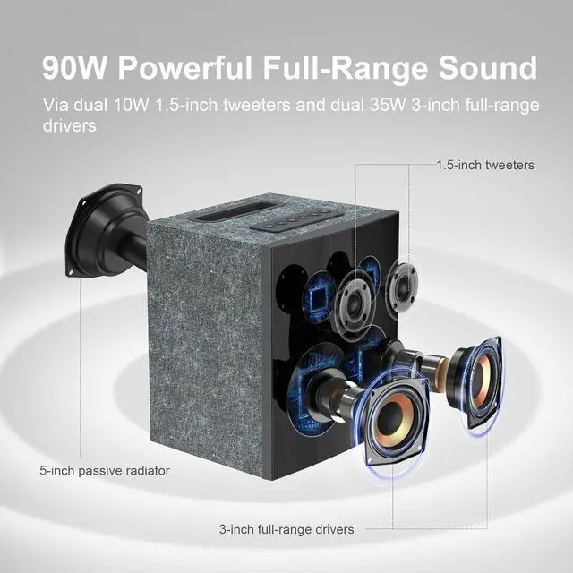 Alt view image 2 of 7 - DOSS SoundBox H300 Bookshelf Bluetooth Speaker, 90W Stereo Sound with Extra Bass, Three DSP Technologies, 20H Playtime, BT 5.3, Wireless for Home, Livingroom, Office