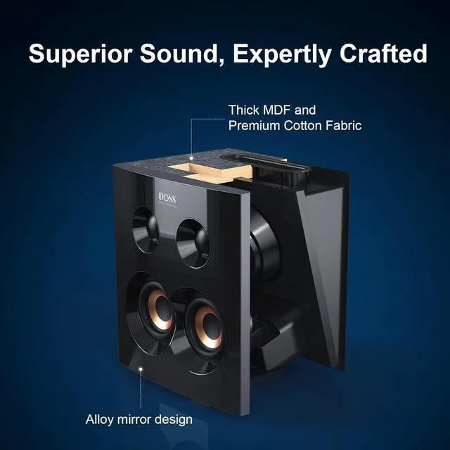 Alt view image 5 of 7 - DOSS SoundBox H300 Bookshelf Bluetooth Speaker, 90W Stereo Sound with Extra Bass, Three DSP Technologies, 20H Playtime, BT 5.3, Wireless for Home, Livingroom, Office
