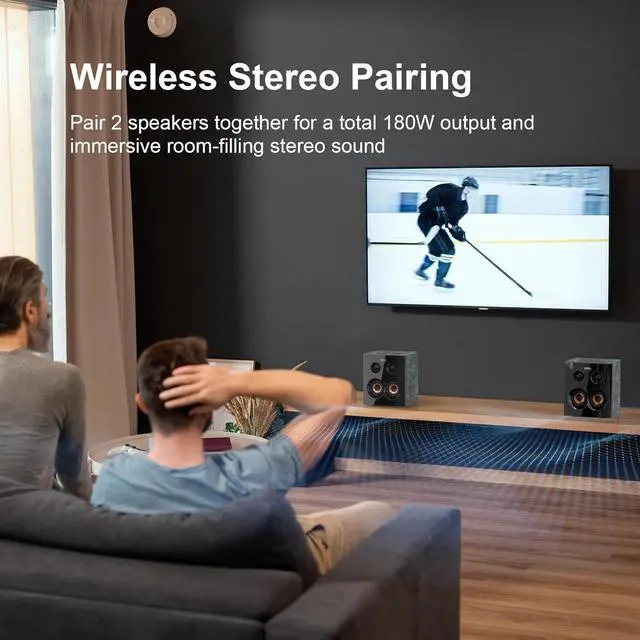 Alt view image 7 of 7 - DOSS SoundBox H300 Bookshelf Bluetooth Speaker, 90W Stereo Sound with Extra Bass, Three DSP Technologies, 20H Playtime, BT 5.3, Wireless for Home, Livingroom, Office