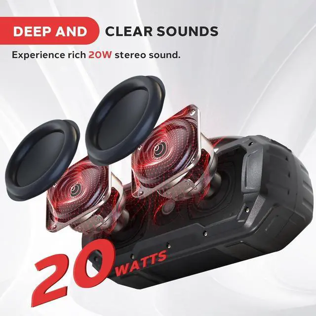 Alt view image 2 of 7 - Pyle Portable Bluetooth Speaker, IPX6 Waterproof Wireless Speaker with TWS Function, Rechargeable Battery, Built-in Microphone, 7-8 Hours Play Time, 20W Stereo Sound, Outdoor and Indoor Use