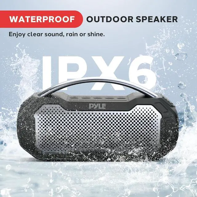 Alt view image 3 of 7 - Pyle Portable Bluetooth Speaker, IPX6 Waterproof Wireless Speaker with TWS Function, Rechargeable Battery, Built-in Microphone, 7-8 Hours Play Time, 20W Stereo Sound, Outdoor and Indoor Use