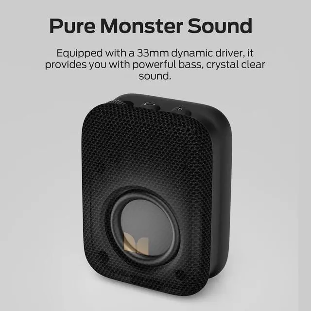 Alt view image 2 of 7 - Monster Atomic Atom Wearable Bluetooth Speaker with Mics for Hands-Free Calls, IPX5 Waterproof, Compact and Portable Speaker for Workout, Cycling, Black