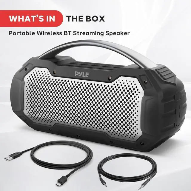 Alt view image 7 of 7 - Pyle Portable Bluetooth Speaker, IPX6 Waterproof Wireless Speaker with TWS Function, Rechargeable Battery, Built-in Microphone, 7-8 Hours Play Time, 20W Stereo Sound, Outdoor and Indoor Use