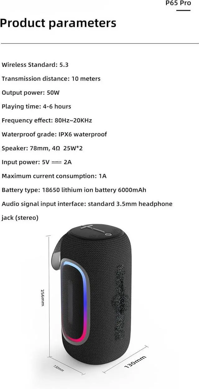 Alt view image 2 of 6 - WorryFree Gadgets Wireless Speaker 50W Portable V5.3 Bluetooth, IPX6 Waterproof, True Wireless Stereo, 9 Light Modes for Outdoor Indoor (Black)