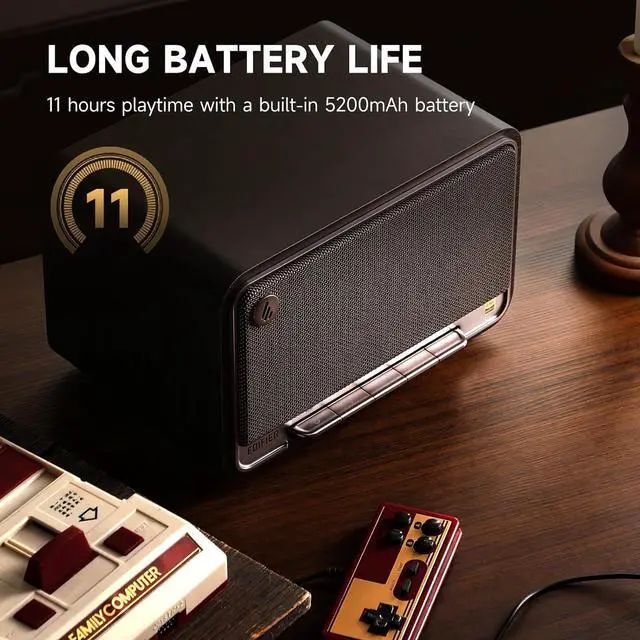 Alt view image 5 of 7 - Edifier D32 Tabletop Wireless Speakers 60W RMS, Hi-Res Audio Bluetooth 5.3 Speaker Support LDAC, Portable Retro Wooden Compatible with AirPlay2, USB-C and AUX Inputs, 11 Hours Playtime, Black
