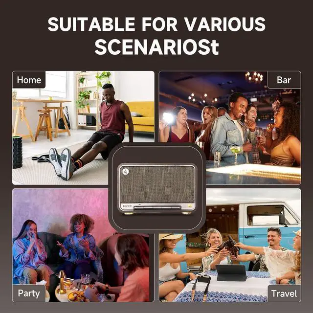 Alt view image 7 of 7 - Edifier D32 Tabletop Wireless Speakers 60W RMS, Hi-Res Audio Bluetooth 5.3 Speaker Support LDAC, Portable Retro Wooden Compatible with AirPlay2, USB-C and AUX Inputs, 11 Hours Playtime, Black