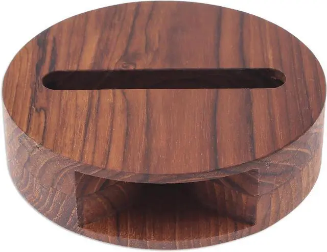 Alt view image 6 of 7 - NOVICA Artisan Handmade Teak Wood Phone Speaker Round from Thailand Brown Gadgets Gear [Speaker 1.2in H x 4.4in Diam. Horns 2 2.5in L x 0.9in W Holder Size 0.9in H x 3.3in W x 0.5in D] ' Modern