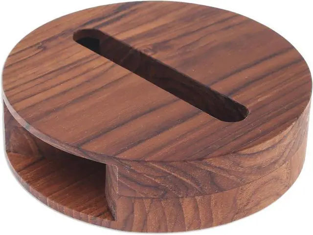 Alt view image 3 of 7 - NOVICA Artisan Handmade Teak Wood Phone Speaker Round from Thailand Brown Gadgets Gear [Speaker 1.2in H x 4.4in Diam. Horns 2 2.5in L x 0.9in W Holder Size 0.9in H x 3.3in W x 0.5in D] ' Modern