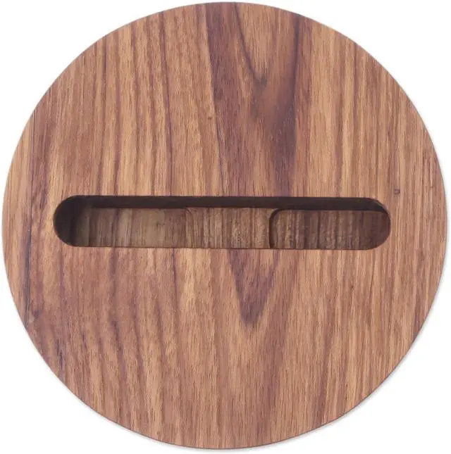 Alt view image 5 of 7 - NOVICA Artisan Handmade Teak Wood Phone Speaker Round from Thailand Brown Gadgets Gear [Speaker 1.2in H x 4.4in Diam. Horns 2 2.5in L x 0.9in W Holder Size 0.9in H x 3.3in W x 0.5in D] ' Modern