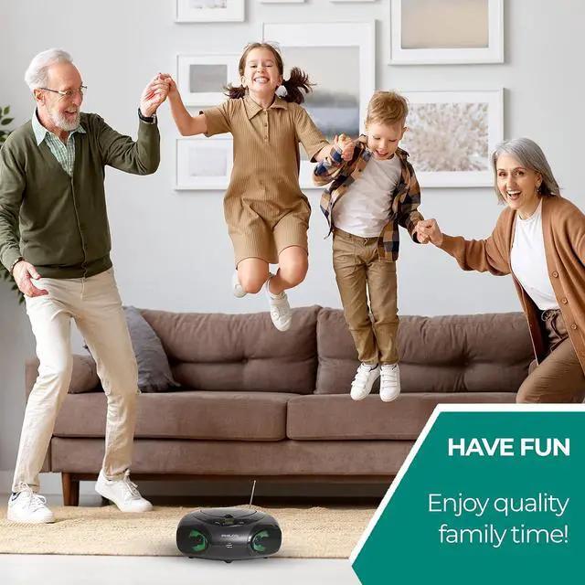 Alt view image 6 of 6 - Philco CD Player Boombox with Bluetooth, AM/FM Radio, Portable CD Players for Home, Dynamic Light Display, Clear Stereo Sound and deep bass, AUX-in, MP3 /CD-R/CD-RW Compatible, AC/Battery Powered