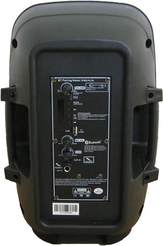 Alt view image 5 of 7 - Technical Pro 800 Watts Portable Bluetooth Speaker Rechargeable 8 Inch Two Way Loudspeaker with SD USB Microphone Inputs, LED Visual Effects Glow Wall