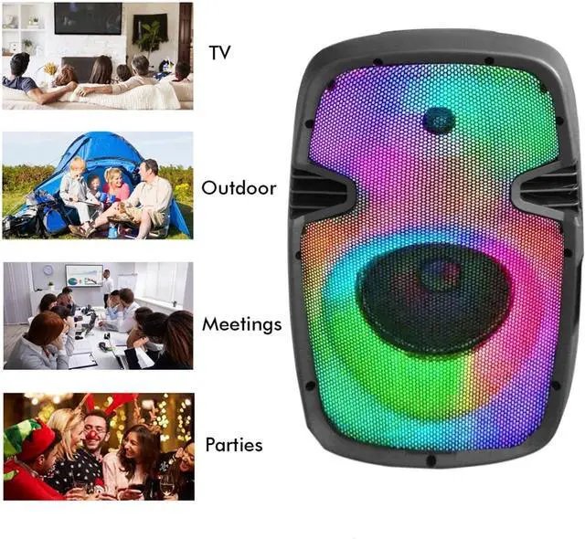 Alt view image 6 of 7 - Technical Pro 800 Watts Portable Bluetooth Speaker Rechargeable 8 Inch Two Way Loudspeaker with SD USB Microphone Inputs, LED Visual Effects Glow Wall