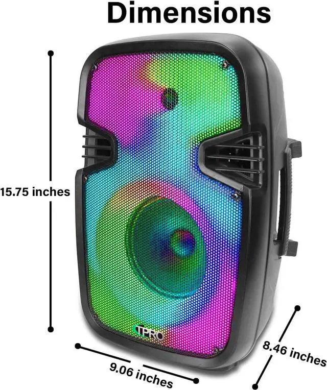 Alt view image 7 of 7 - Technical Pro 800 Watts Portable Bluetooth Speaker Rechargeable 8 Inch Two Way Loudspeaker with SD USB Microphone Inputs, LED Visual Effects Glow Wall