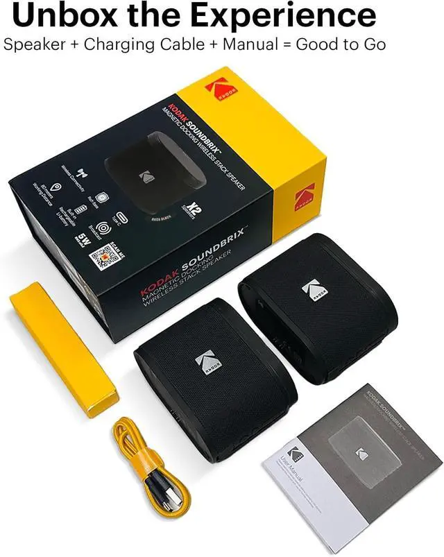 Alt view image 4 of 7 - KODAK SOUNDBRIX Bluetooth Speaker Portable Waterproof Magnetic Wireless Stackable Stereo Pairing 5H Playtime 5W RMS Sound Travel Party Beach Electronics for Outdoors Black Mini Speakers for Computers