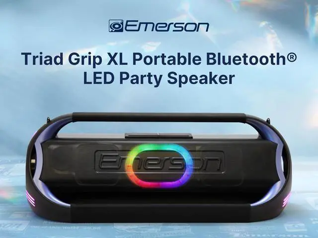 Alt view image 2 of 7 - Emerson EDSP-5001 Triad Grip XL 100 Watt Portable Bluetooth LED Party Speaker with Powerful Bass, Colorful Light Show, Built-in Rechargeable Battery, Dual Speaker Drivers, and Wireless Stereo Pairing