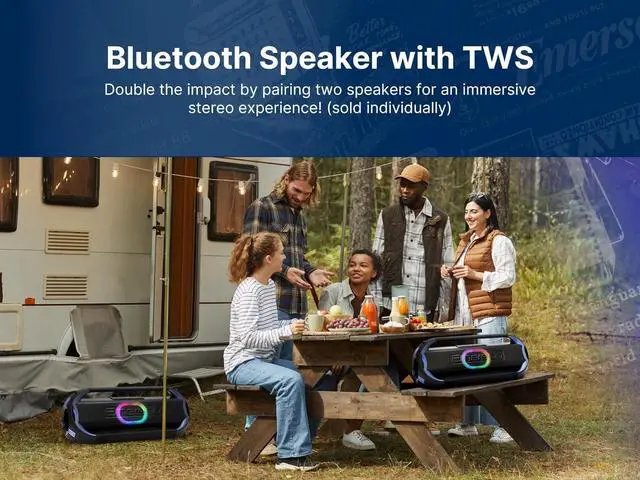 Alt view image 5 of 7 - Emerson EDSP-5001 Triad Grip XL 100 Watt Portable Bluetooth LED Party Speaker with Powerful Bass, Colorful Light Show, Built-in Rechargeable Battery, Dual Speaker Drivers, and Wireless Stereo Pairing