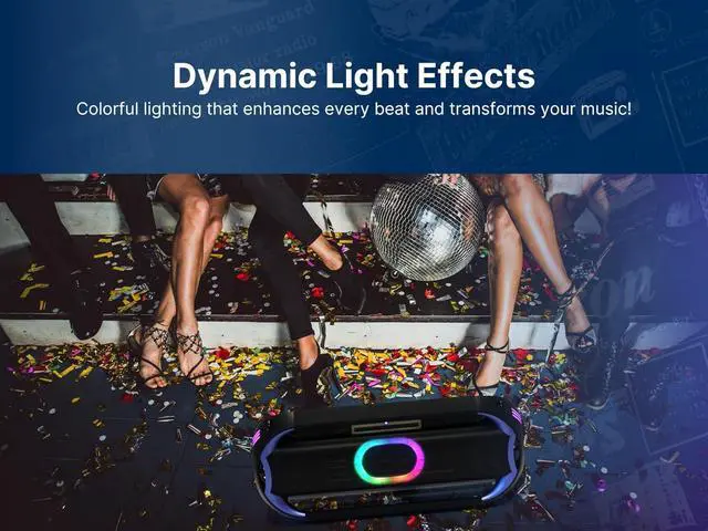 Alt view image 6 of 7 - Emerson EDSP-5001 Triad Grip XL 100 Watt Portable Bluetooth LED Party Speaker with Powerful Bass, Colorful Light Show, Built-in Rechargeable Battery, Dual Speaker Drivers, and Wireless Stereo Pairing