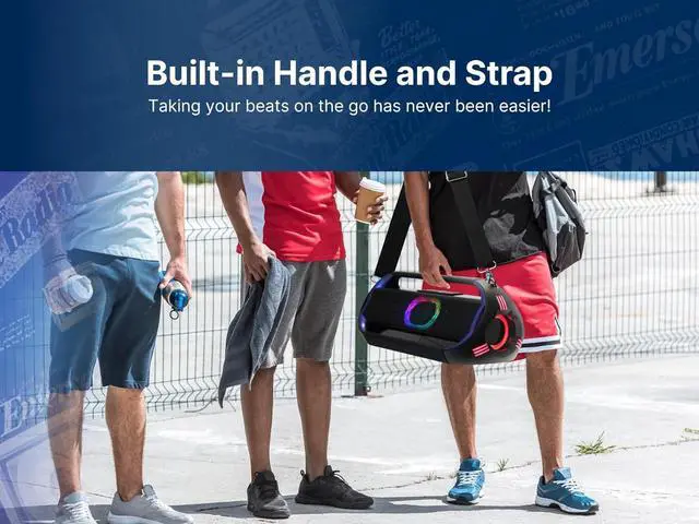 Alt view image 7 of 7 - Emerson EDSP-5001 Triad Grip XL 100 Watt Portable Bluetooth LED Party Speaker with Powerful Bass, Colorful Light Show, Built-in Rechargeable Battery, Dual Speaker Drivers, and Wireless Stereo Pairing