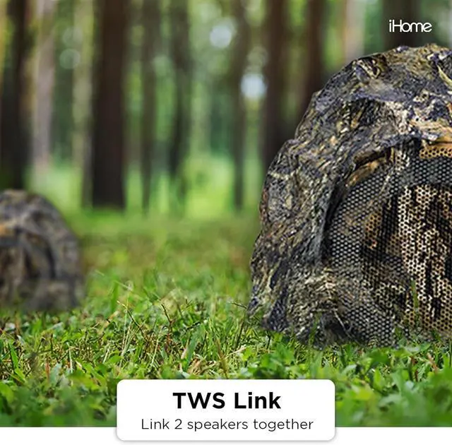 Alt view image 4 of 6 - iHome Mossy Oak Camo IHRK-400MOBC-PR Wireless Waterproof Rock Speaker Set for Outdoors Camping Nature Hunting and Fishing Lovers. Built to add Sound to Your Bottomland Supplies, Accessories and Gear