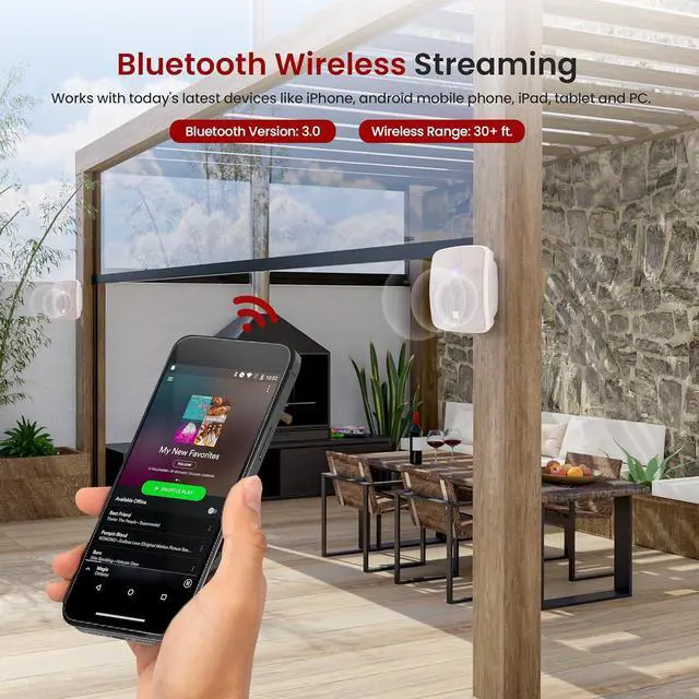 Alt view image 7 of 7 - Pyle Outdoor 5.25" Wireless Bluetooth Speaker - 2-Way Waterproof Weatherproof Wall/Ceiling Mounted Dual Speakers with Heavy Duty Grill, Universal Mount, for Patio and Indoor Use (Pair)