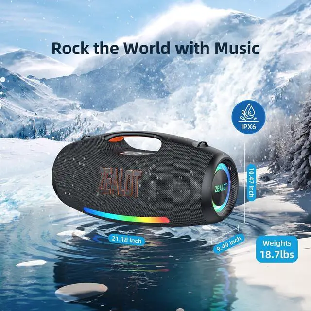 Alt view image 3 of 7 - ZEALOT 250W Loud Bluetooth Speaker, Wireless Speaker for Party, Massive Bass, Portale Speakers with Subwoofer, HiFi Sound, IPX6 Waterproof, EQ, DJ Light, 48000mah, Outdoor Party, Pool, Beach