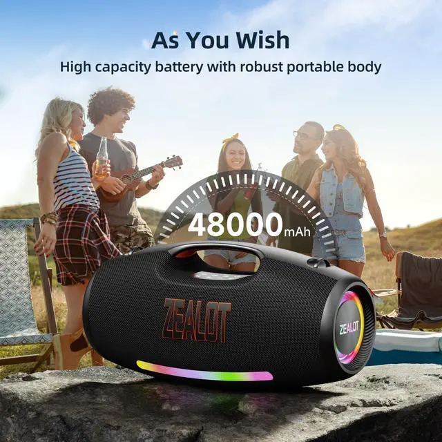 Alt view image 4 of 7 - ZEALOT 250W Loud Bluetooth Speaker, Wireless Speaker for Party, Massive Bass, Portale Speakers with Subwoofer, HiFi Sound, IPX6 Waterproof, EQ, DJ Light, 48000mah, Outdoor Party, Pool, Beach