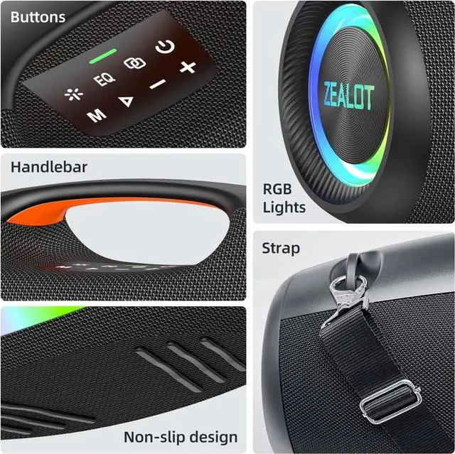 Alt view image 7 of 7 - ZEALOT 250W Loud Bluetooth Speaker, Wireless Speaker for Party, Massive Bass, Portale Speakers with Subwoofer, HiFi Sound, IPX6 Waterproof, EQ, DJ Light, 48000mah, Outdoor Party, Pool, Beach