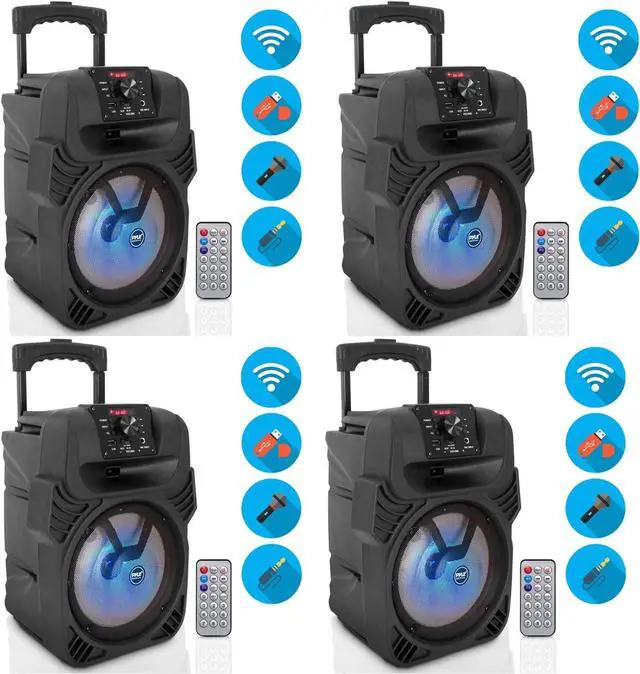 Alt view image 3 of 7 - Pyle PPHP844B 400 Watts Portable Indoor Outdoor Bluetooth Speaker System with Rechargeable Battery and Flashing Party Lights (4 Pack)