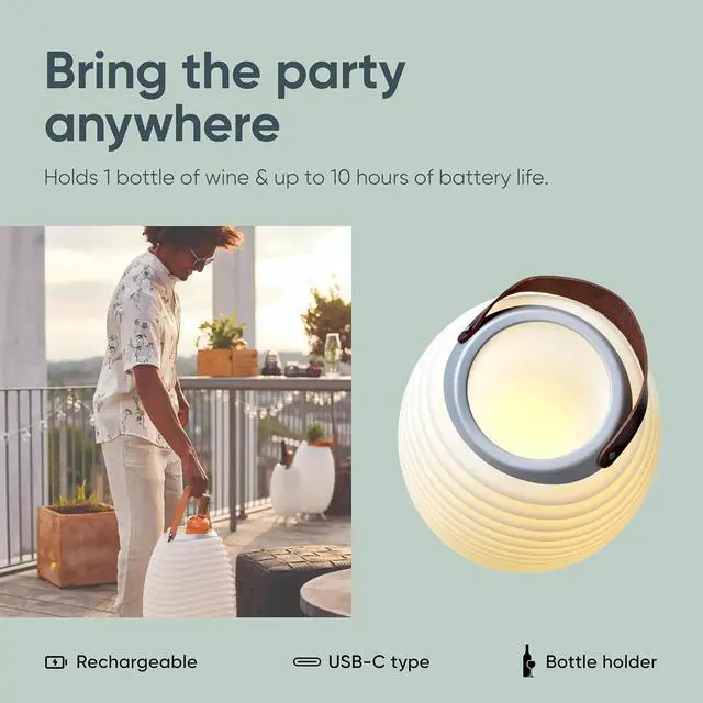 Alt view image 4 of 7 - Adesso Kooduu 3-in-1 LED Lamp, Bluetooth Speaker & Drink Holder - Cordless, Rechargeable Indoor/Outdoor Light  Fits 1 Bottle, 22H