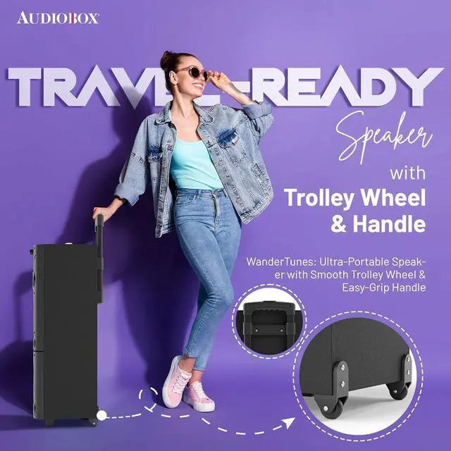 Alt view image 6 of 7 - Audiobox ABX-8080R Bluetooth Party Speaker with Dual 8" Woofers, Wooden Cabinet, TWS Pairing, LED Lights, 2 Wireless Microphones, USB/microSD/AUX, Rechargeable