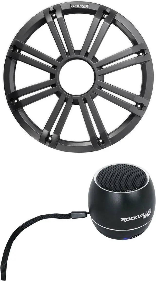 Main image of Kicker 45KMG12C 12" Charcoal Grille w/LED for KM12 + KMF12 Subwoofer Subs KMG12C Bundle with Rockville RPB2-BLACK Portable Bluetooth Speaker (2 Items)