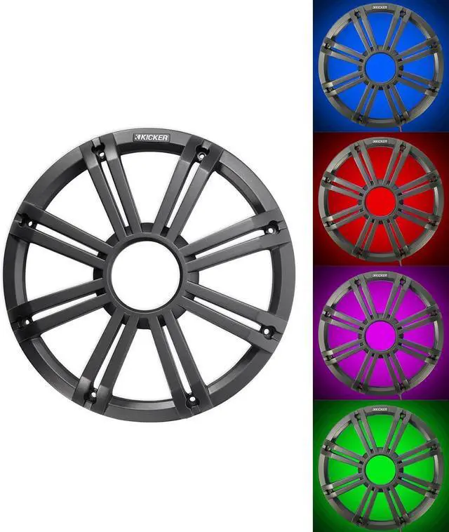 Alt view image 2 of 7 - Kicker 45KMG12C 12" Charcoal Grille w/LED for KM12 + KMF12 Subwoofer Subs KMG12C Bundle with Rockville RPB2-BLACK Portable Bluetooth Speaker (2 Items)