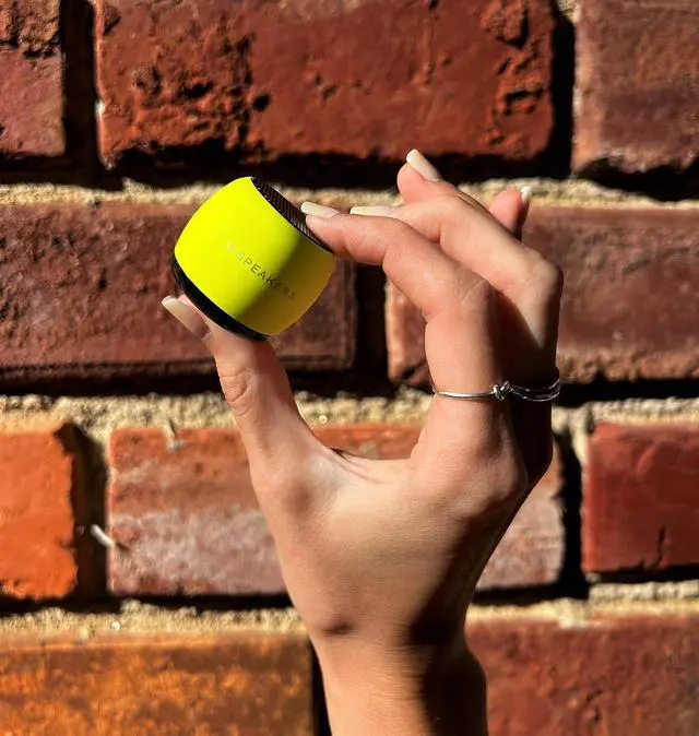 Alt view image 2 of 4 - U Speakers Micro Bluetooth Computer Speaker 2-Pack Bundle with Matching Speaker, Built-in Mic & Selfie Remote Control, for Workspace, Desktop, Laptop, Mobile, Tablet, PC - Glow Neon Yellow
