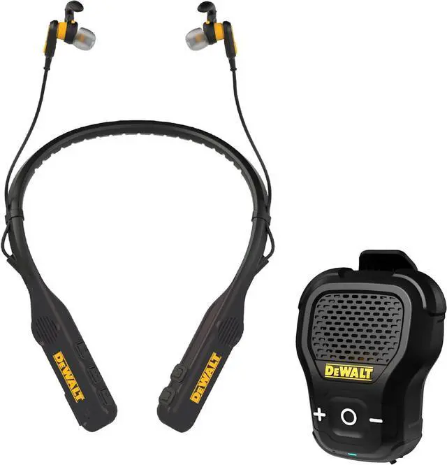 Main image of DEWALT Limited Edition Jobsite Audio Bundle  2-in-1 Neckband Headphones & Clip-On Wearable Bluetooth Speaker (Black - Limited Edition)