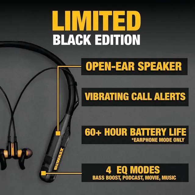 Alt view image 2 of 7 - DEWALT Limited Edition Jobsite Audio Bundle  2-in-1 Neckband Headphones & Clip-On Wearable Bluetooth Speaker (Black - Limited Edition)