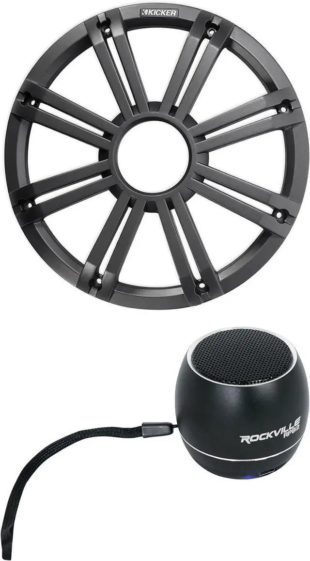 Main image of Kicker 45KMG10C 10" Charcoal Grille w/LED for KM10 + KMF10 Subwoofer Subs KMG10C Bundle with Rockville RPB2-BLACK Portable Bluetooth Speaker (2 Items)