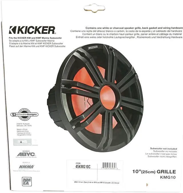Alt view image 4 of 7 - Kicker 45KMG10C 10" Charcoal Grille w/LED for KM10 + KMF10 Subwoofer Subs KMG10C Bundle with Rockville RPB2-BLACK Portable Bluetooth Speaker (2 Items)