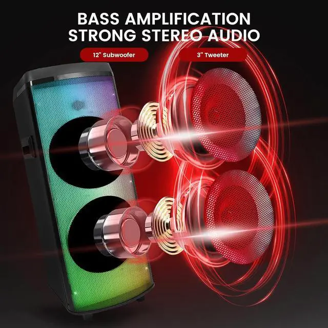 Alt view image 2 of 7 - Pyle Bluetooth Portable PA Party Speaker - 600W Dual 12 Rechargeable Outdoor BT Karaoke Audio System, TWS, X-Bass Function, Flashing Party Flame Lights, MP3/USB/AUX/FM Radio, Carry Handle