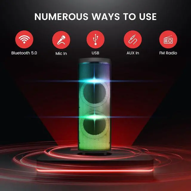 Alt view image 3 of 7 - Pyle Bluetooth Portable PA Party Speaker - 600W Dual 12 Rechargeable Outdoor BT Karaoke Audio System, TWS, X-Bass Function, Flashing Party Flame Lights, MP3/USB/AUX/FM Radio, Carry Handle