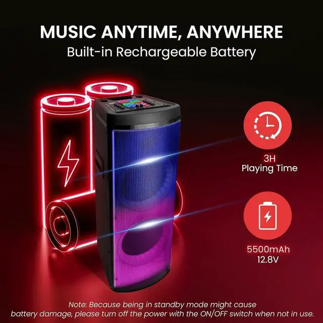 Alt view image 5 of 7 - Pyle Bluetooth Portable PA Party Speaker - 600W Dual 12 Rechargeable Outdoor BT Karaoke Audio System, TWS, X-Bass Function, Flashing Party Flame Lights, MP3/USB/AUX/FM Radio, Carry Handle