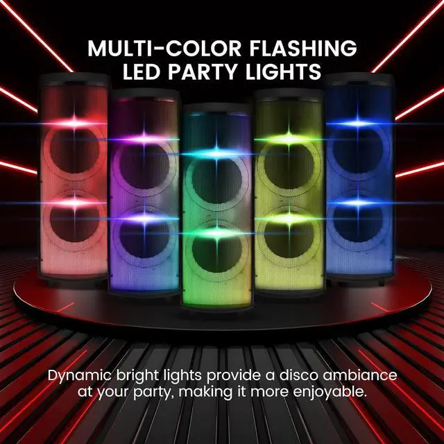 Alt view image 4 of 7 - Pyle Bluetooth Portable PA Party Speaker - 600W Dual 12 Rechargeable Outdoor BT Karaoke Audio System, TWS, X-Bass Function, Flashing Party Flame Lights, MP3/USB/AUX/FM Radio, Carry Handle