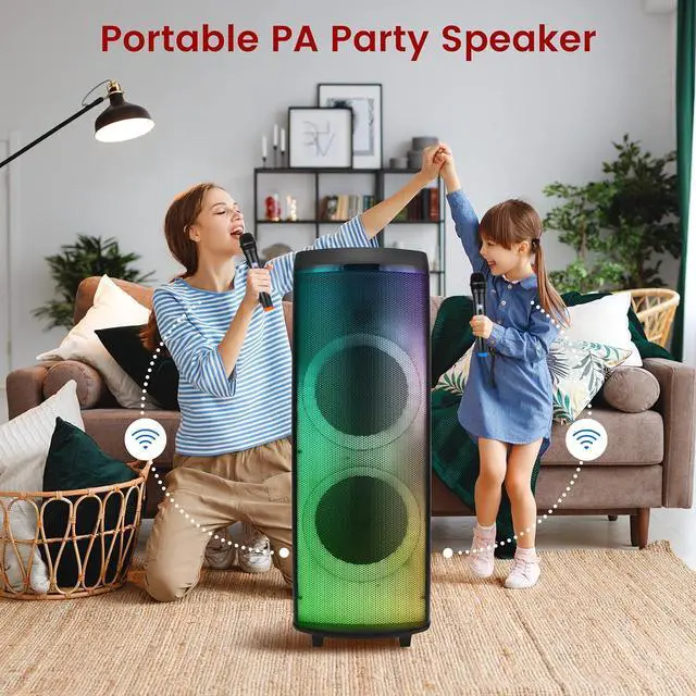 Alt view image 6 of 7 - Pyle Bluetooth Portable PA Party Speaker - 600W Dual 12 Rechargeable Outdoor BT Karaoke Audio System, TWS, X-Bass Function, Flashing Party Flame Lights, MP3/USB/AUX/FM Radio, Carry Handle