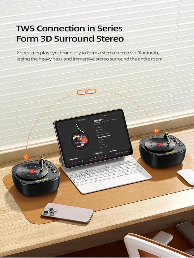 Alt view image 5 of 7 - AWEI Portable Bluetooth Speakers, Wireless Bluetooth Speaker Stereo Sound, Bluetooth 5.0, with Rotatable Disc for Decompression for Party, Game, Theater, Home, Outdoor