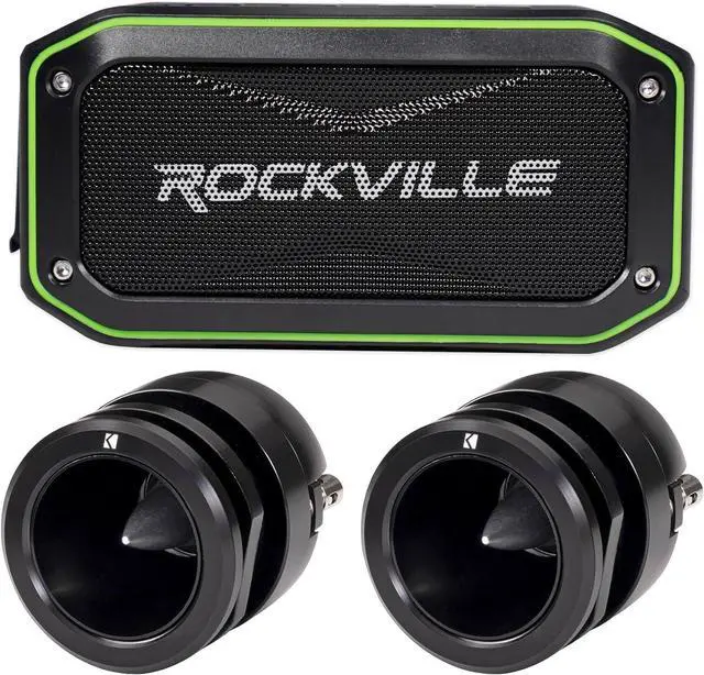 Main image of KICKER (2) ST3TW 1" Street Series Dual Mount Bullet Tweeter Single 4-ohm Bundle with Rockville Rock Anywhere Waterproof Portable Bluetooth Speaker (3 Items)