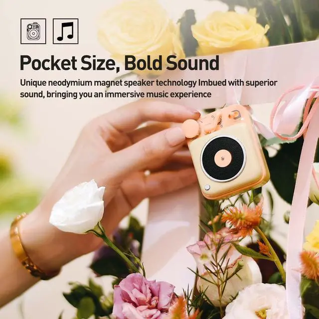 Alt view image 3 of 7 - Muzen Mini Bluetooth Speaker, Button Portable Metal Small Cute Wireless Rechargeable HiFi Loud Volume Audio Speaker with Portable Lanyard and Gift Box, Classic Retro Decor